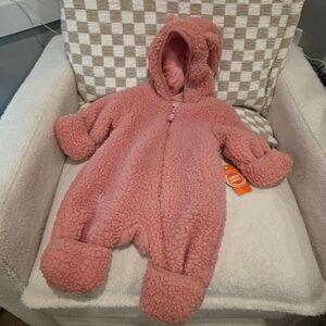 Teddy Bear Fleece Convertible Snow Suit Bunting With Hood Size 3-6 Months NWT!